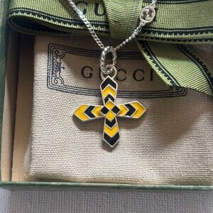 Gucci Interlocking G Reversible Enamel Cross Necklace Two-Tone